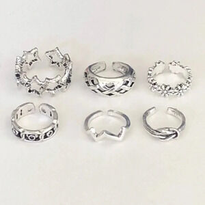 6 Pack Piece Silver Tone Adjustable Toe Rings E NWT